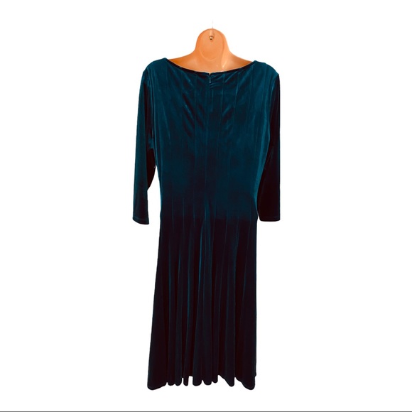 Midnight Velvet Teal Blue Stretchy Night Out Knee Length Office Party Dress - Picture 8 of 12
